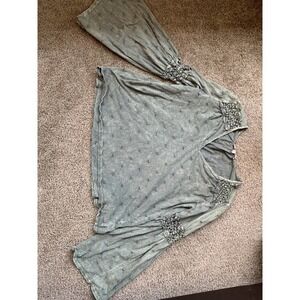 Eri And‎ Ali Womens Top Blouse Size XS Green Romantic Peasant Ruffle Long Sleeve